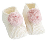 Alimrose Baby Pom Pom Slippers -  Ivory & Pink