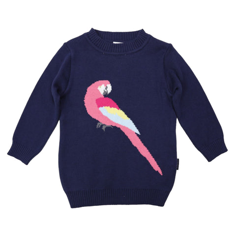 Pink Macaw Long Sweater | Navy