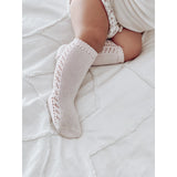 Side Openwork Knee High Sock - White (200)